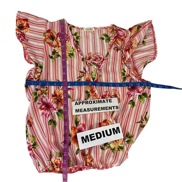 The Outfit Blouse Womens Medium Stripe Floral Surplice Work Office Beach Coastal - Picture 5 of 15